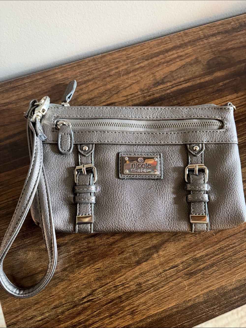 Nicole by Nicole Miller Metallic Silver Wristlet Clutch